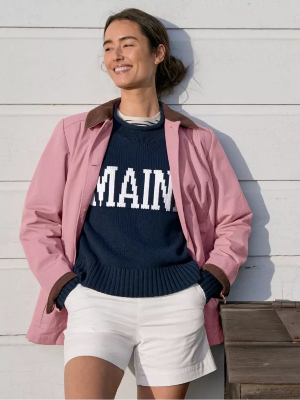 L.L. Bean Pink Utility Barn Jacket with Brown Corduroy Collar